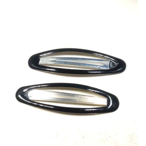 Hair Barrettes Clip Black Oval Set Of 2 Retro Design Goth Metal Enamel Flaw - Picture 2 of 7
